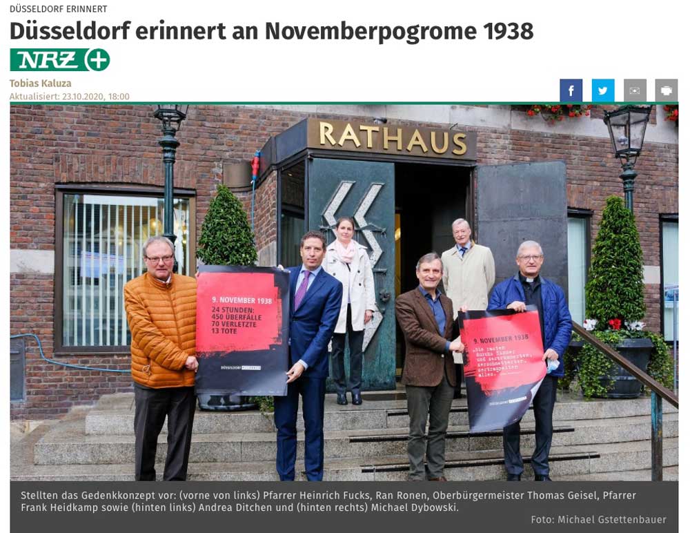 Berichterstattung der NRZ über die Plakataktion "Düsseldorf erinnert" - in Erinnerung an die Reichsprogromnacht 1938.
